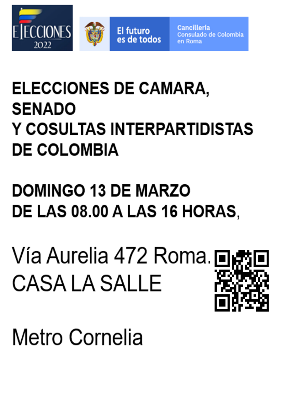 Consulado en Roma informa sobre el puesto de votación habilitado para este 13 de marzo
