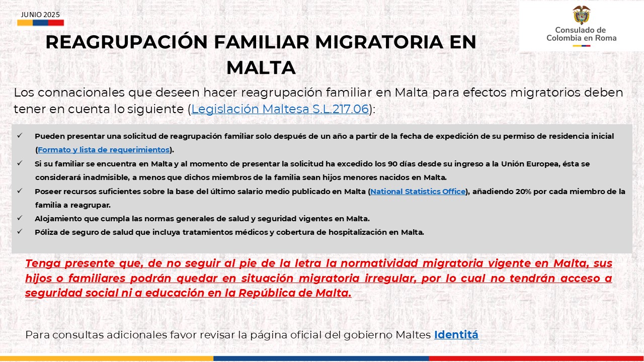 REAGRUPACIÓN FAMILIAR MIGRATORIA EN MALTA