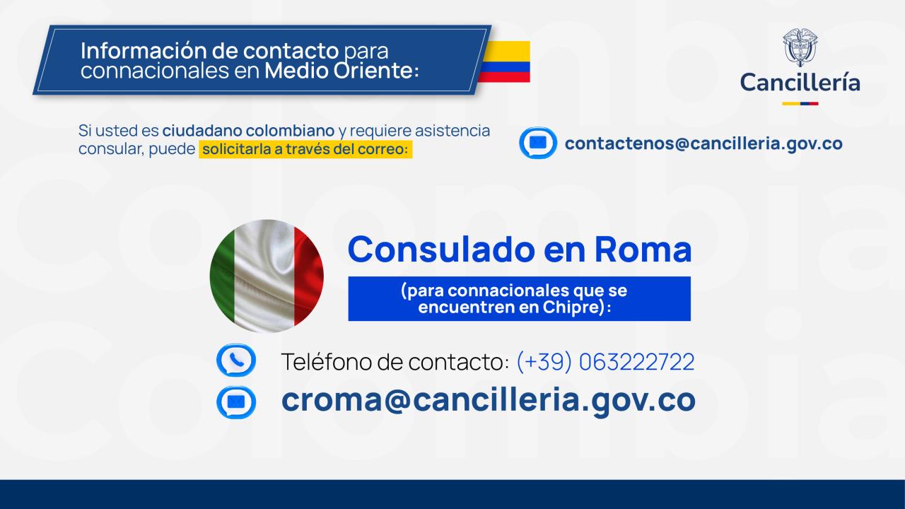 Recomendaciones generales para colombianos que se encuentren en Roma: