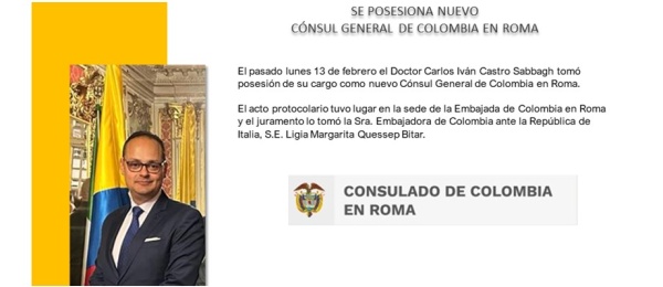 Nuevo Cónsul de Colombia en Roma reitera el mansaje de puertas abiertas para los colombianos y de los extranjeros